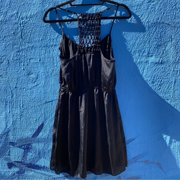 Xhiliration black satin mini dress, sexy back, ruffle front, small - Picture 8 of 11